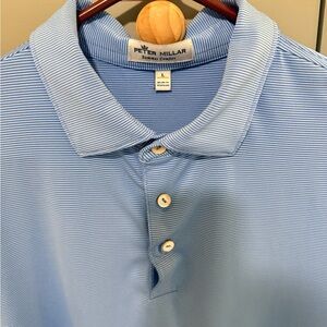 Peter Millar Summer Comfort Light Blue Striped Polo Shirt